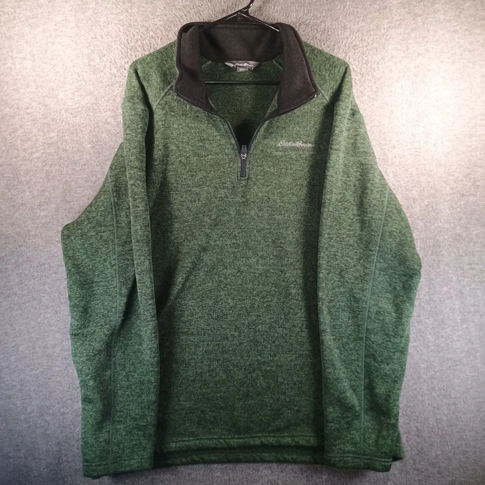 Eddie Bauer Quarter Zip Fleece Pullover Sweater Mens XXL Green‎ Mock Neck